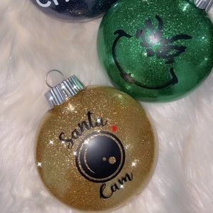 Elf Cam, Grinch, 4 inch Handmade Glitter Hand Crafted Individual Ornaments